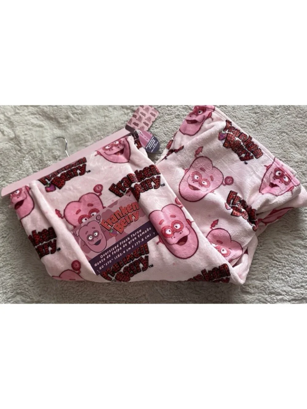Franken Berry Monsters Cereal Pink Oversized Plush Throw Blanket 60” X 70” NEW